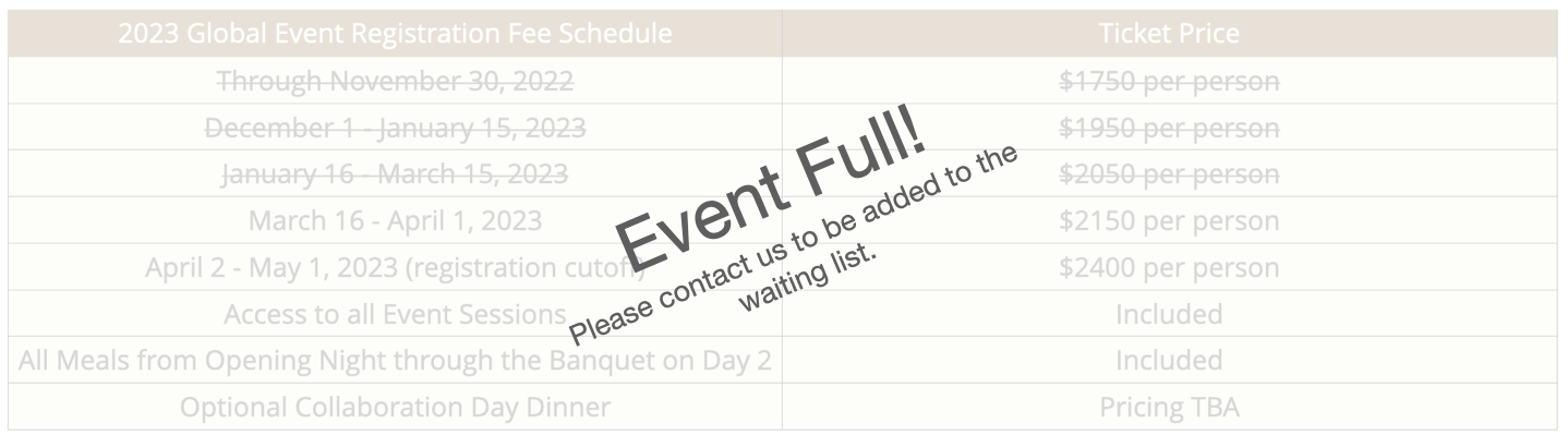 CEF 2023 Event Pricing Table :: Sold Out